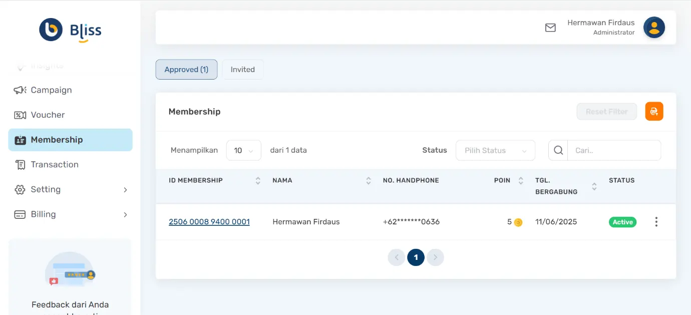 cek poin member Bliss